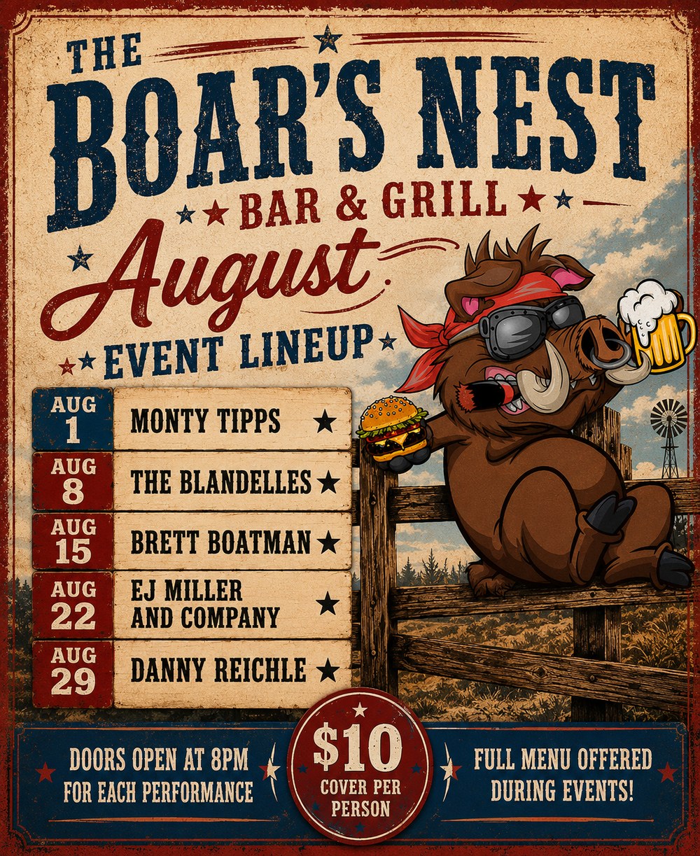 Boar's Nest August event lineup
